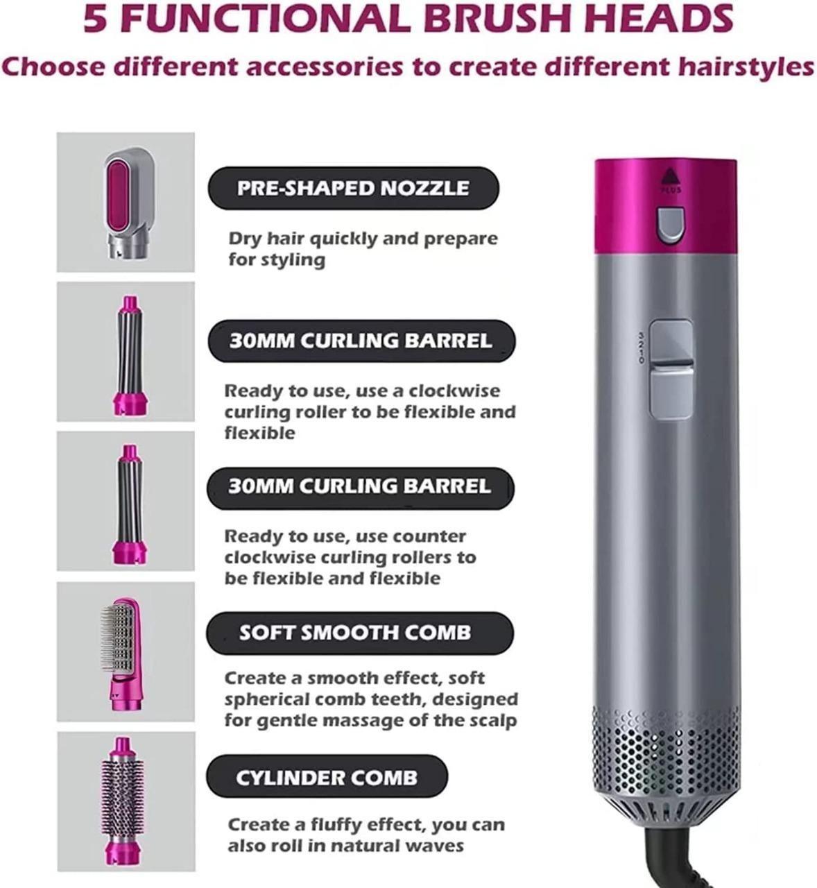 5-in-1 Hair Dryer Brush – Hot Air Comb Styler with Automatic Curling for Women’s Styling Vallinex Ventures