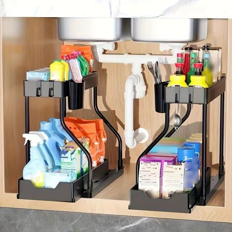 2 Tier L Shape Sliding Under Sink Organizer uk7wek-d0