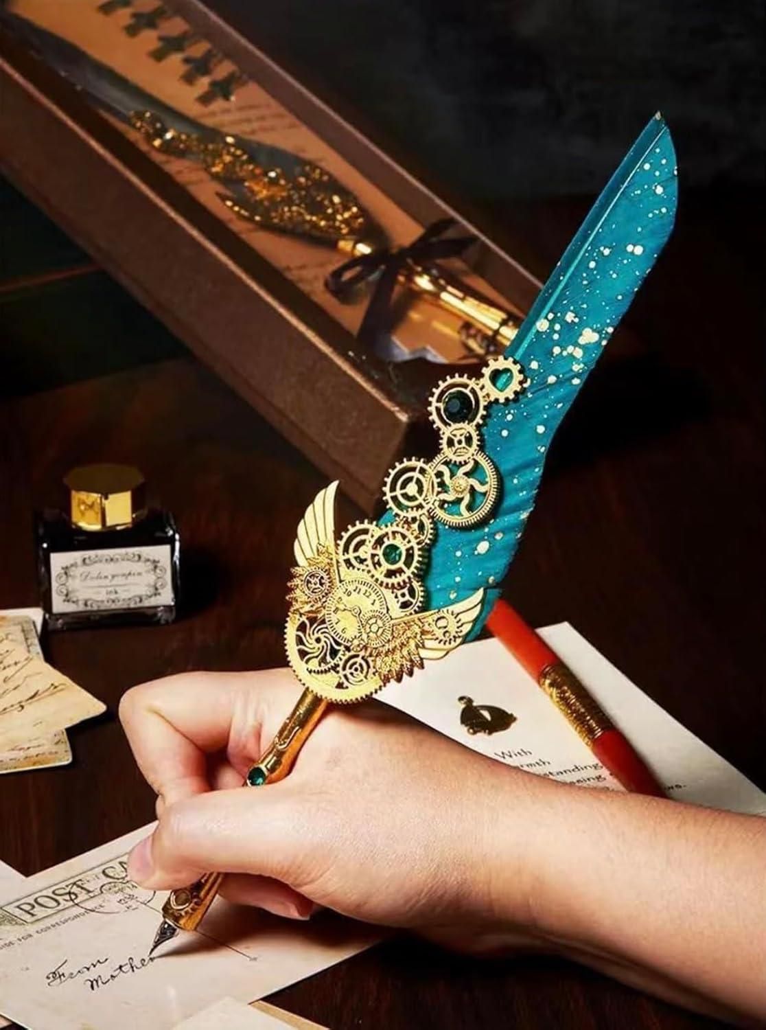 Vintage Quill Feather Pen and Ink Set – Calligraphy Writing Kit for Gifts & Decoration Vallinex Ventures