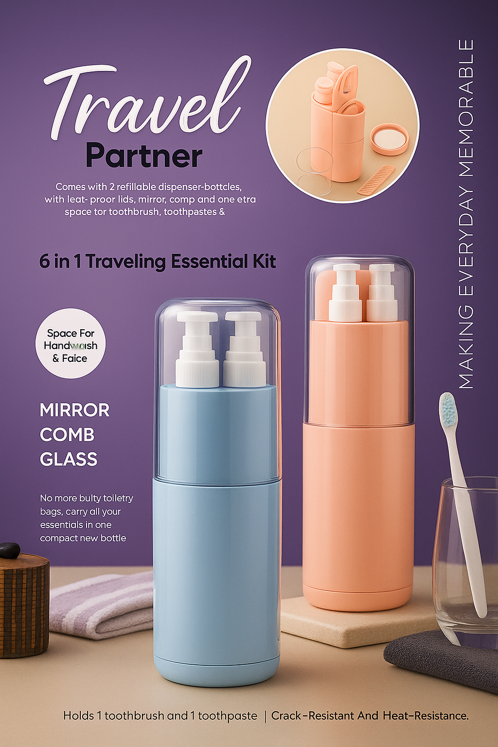 6-in-1 Travel Kit – Portable Toiletry Bottles & Accessories Set for Carry-On Luggage Vallinex Ventures