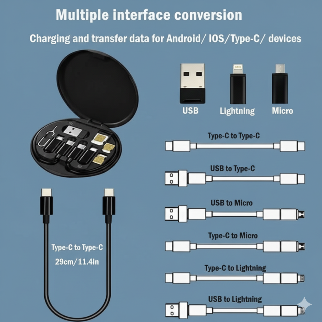 Travel Cable Set – Fast Charging USB Data Sync Cables for Phones, Tablets & Devices Vallinex Ventures