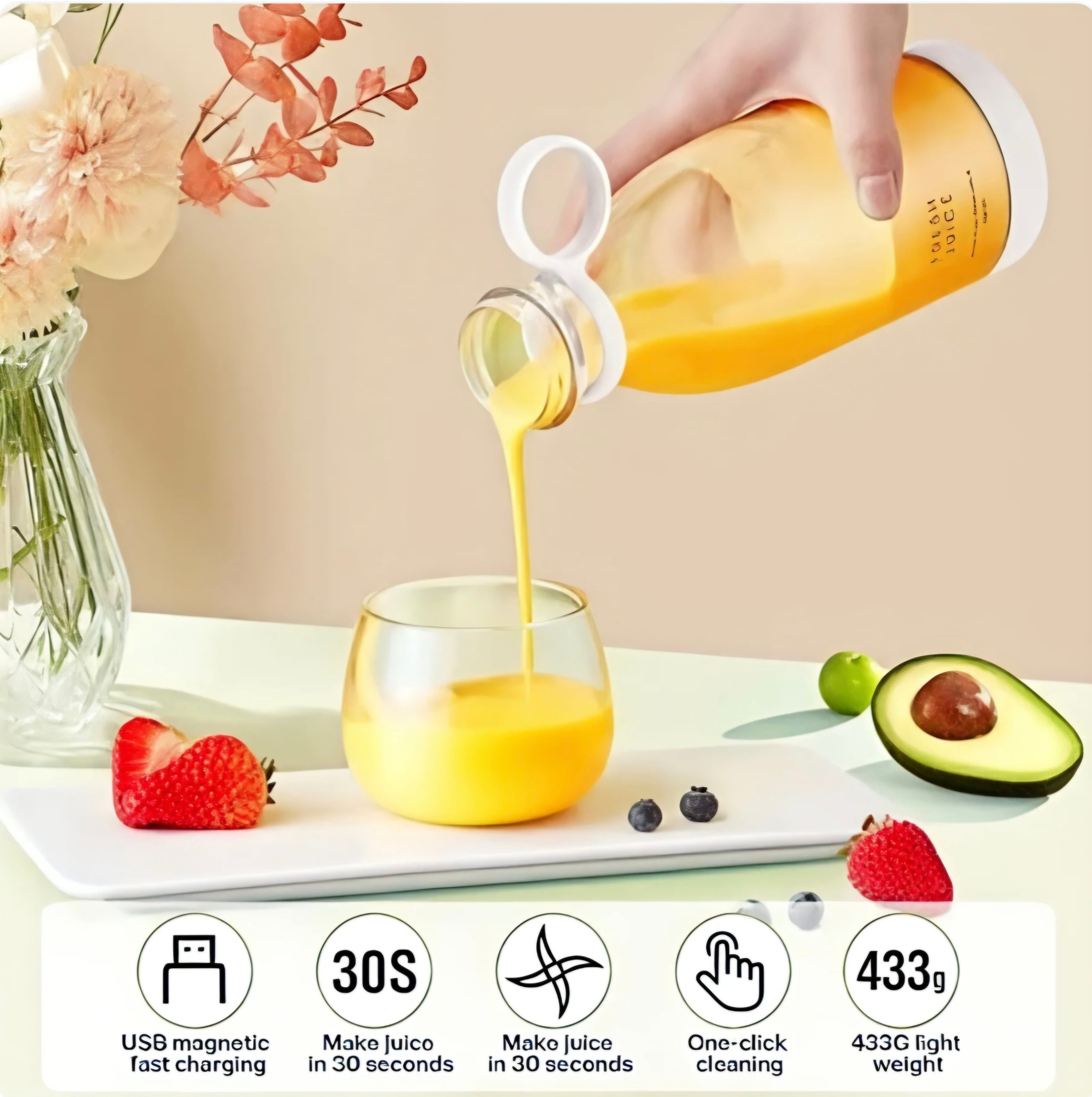 Mini Portable Blender – USB Rechargeable Smoothie Juicer Cup with 6 Blades for Home & Travel Vallinex Ventures